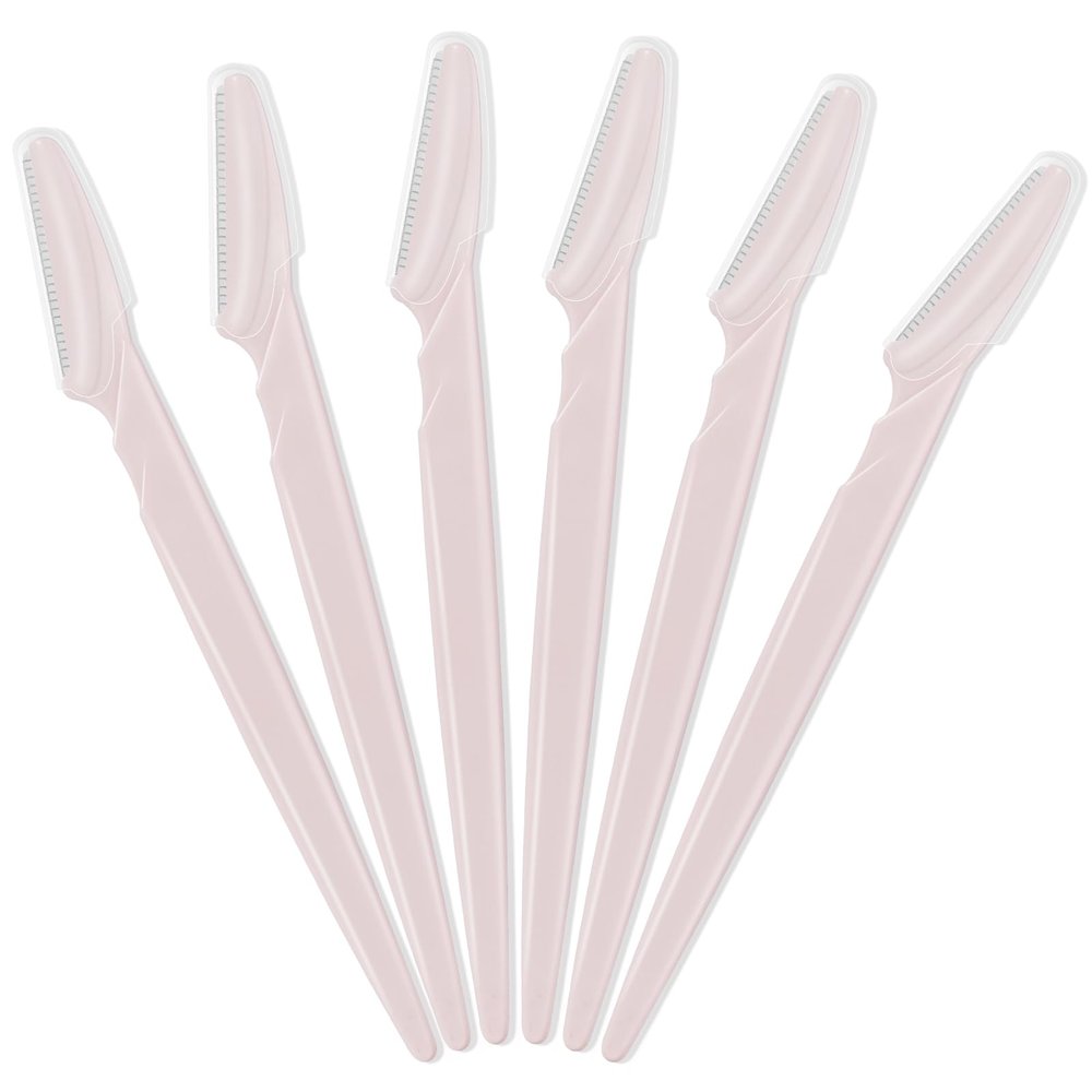 6 Pcs Light Pink Eyebrow Razor, Face Razors Multipurpose, Facial Razors for Women Men, Eyebrow Trimmers Shaver with Protective Cover, Dermaplaning Tools for Face Body Use, Facial Hair Removal Tools