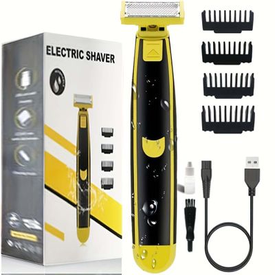 2024 New Full Body Washed Wet and Dry Shaver, Full Body Men's Electric Shaver Wash Wet and Dry Double Shave, Dry Wet Waterproof Mens Rotary Facial Shaver, Ergonomic Body Shaver (1PC)