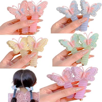 Aphro Colorful Telephone Wire Hair Bands, Various Butterfly Designs Telephone Wire Hair Bands, Spiral Hair Ties Phone Cord, Phone Cord Straight Spiral Hair Tie, Ponytail Holder Accessories (10PCS 01)