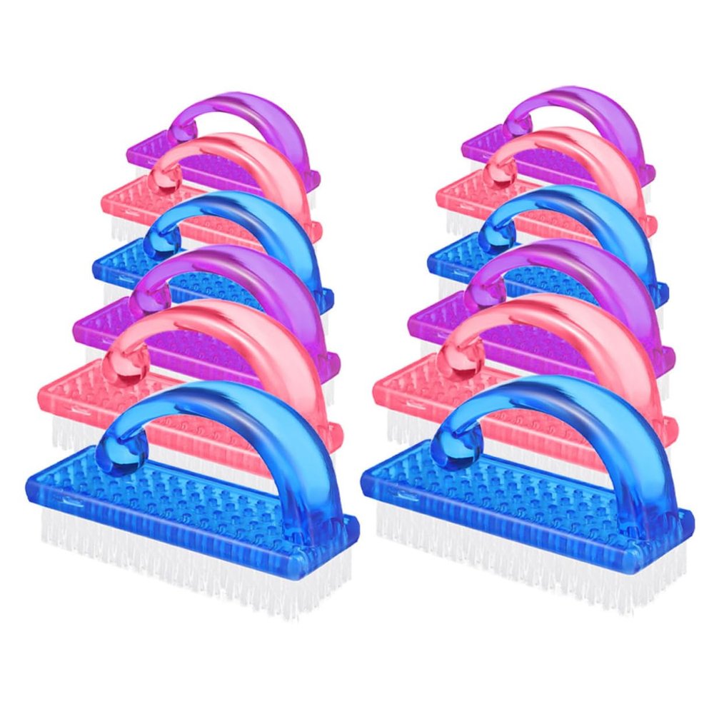 CATIEBYE 12pcs Nail Brushes Ergonomic Handle Grip for Nail Dust Cleaning Flexible Brush for Fingernails and Toes Lightweight and Portable Manicure Tools