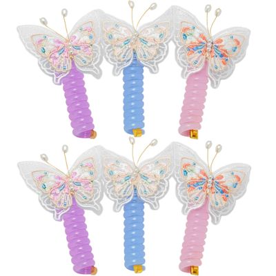 Aphro Colorful Telephone Wire Hair Bands, Various Butterfly Designs Telephone Wire Hair Bands, Spiral Hair Ties Phone Cord, Phone Cord Straight Spiral Hair Tie, Ponytail Holder Accessories (6PCS)