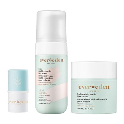 Evereden Kids Happy Face Duo Melon Juice and Lip Balm - Multi-Vitamin Kids Face Wash, Face Cream and Lip Balm Set - Clean & Vegan Skin Care for 3+