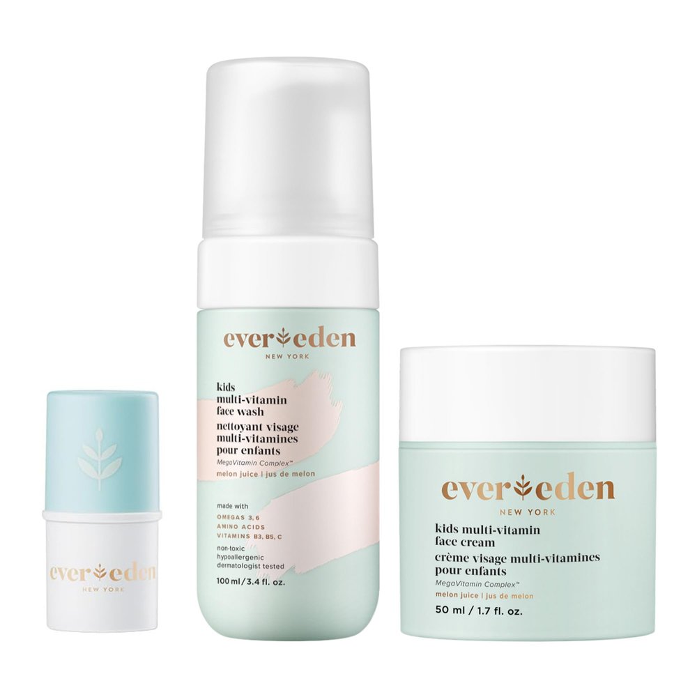Evereden Kids Happy Face Duo Melon Juice and Lip Balm - Multi-Vitamin Kids Face Wash, Face Cream and Lip Balm Set - Clean & Vegan Skin Care for 3+