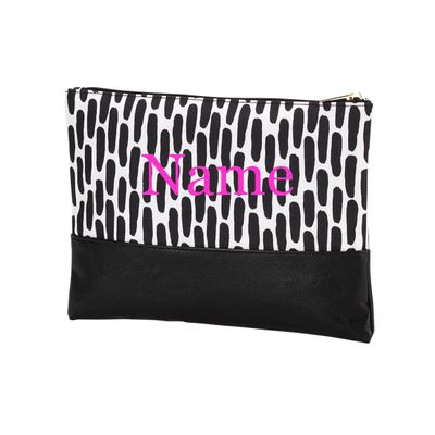 101 BEACH Personalized with Name Women's Fashion Print Cosmetic Makeup Accessory Zippered Pouch (CNIGHT - Black and White)