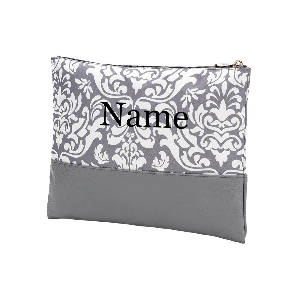 101 BEACH Personalized with Name Women's Fashion Print Cosmetic Makeup Accessory Zippered Pouch (ELLA - Gray Parisian)