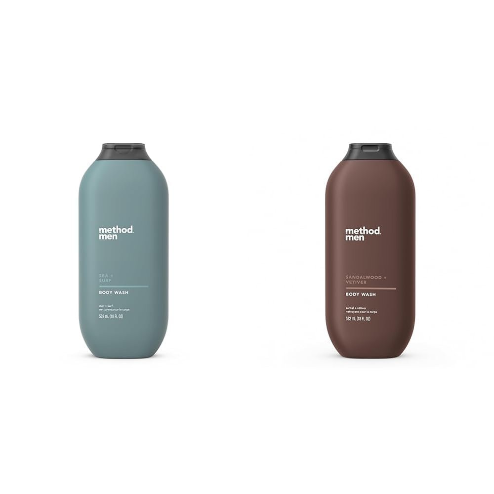 Method Men Body Wash, Sea + Surf and Sandalwood + Vetiver Scents, 18 fl oz (Pack of 1 Each)