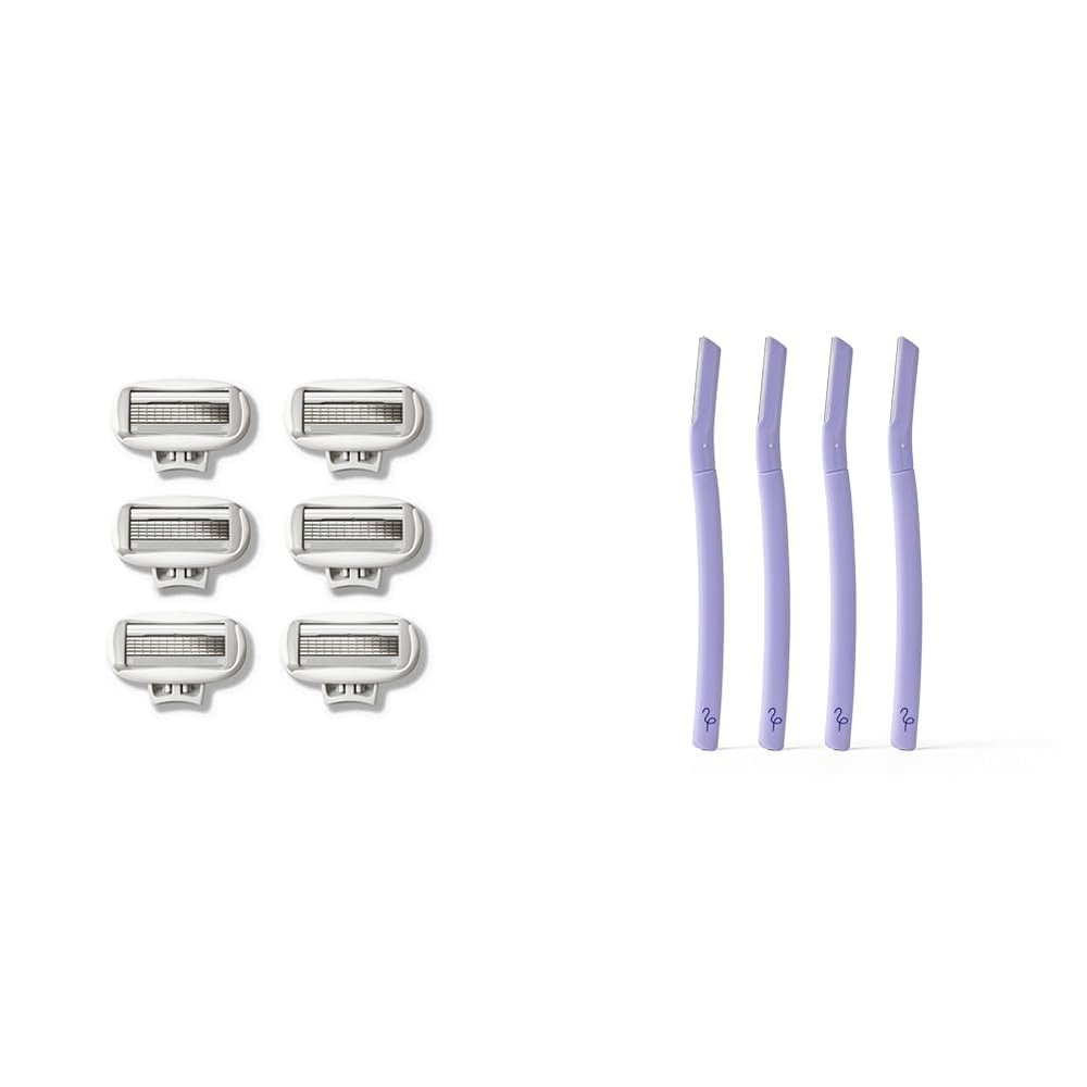 FLAMINGO Women's 5-Blade Razor Refills (6ct) & Facial Razors with Single Blade (4ct) Bundle