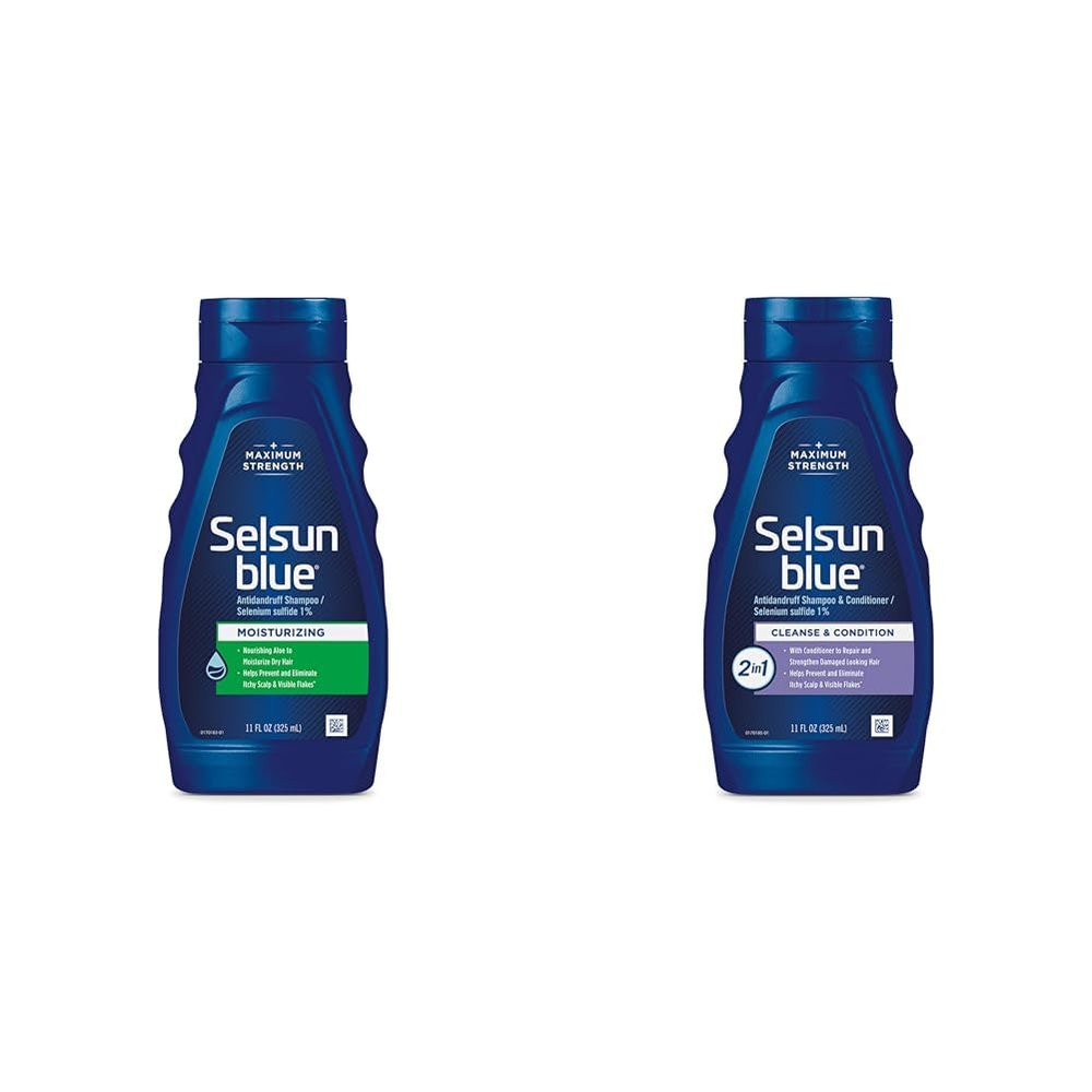 Selsun Blue Moisturizing Anti-dandruff Shampoo with Aloe 11 oz. & 2-in-1 Anti-dandruff Shampoo & Conditioner Bundle, Both with Selenium Sulfide 1%