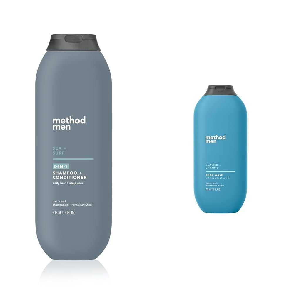 Method Men 2-in-1 Shampoo and Conditioner 14 fl oz, Body Wash 18 fl oz Bundle