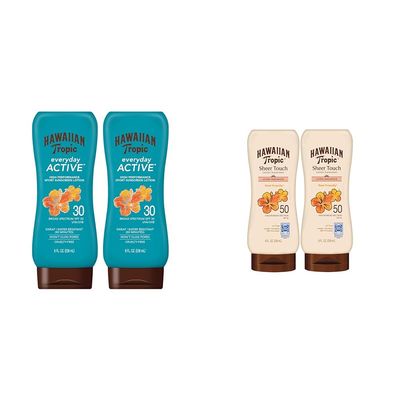 Hawaiian Tropic Everyday Active SPF 30 & Sheer Touch Ultra Radiance SPF 50 Sunscreen Lotions 8oz Twin Packs