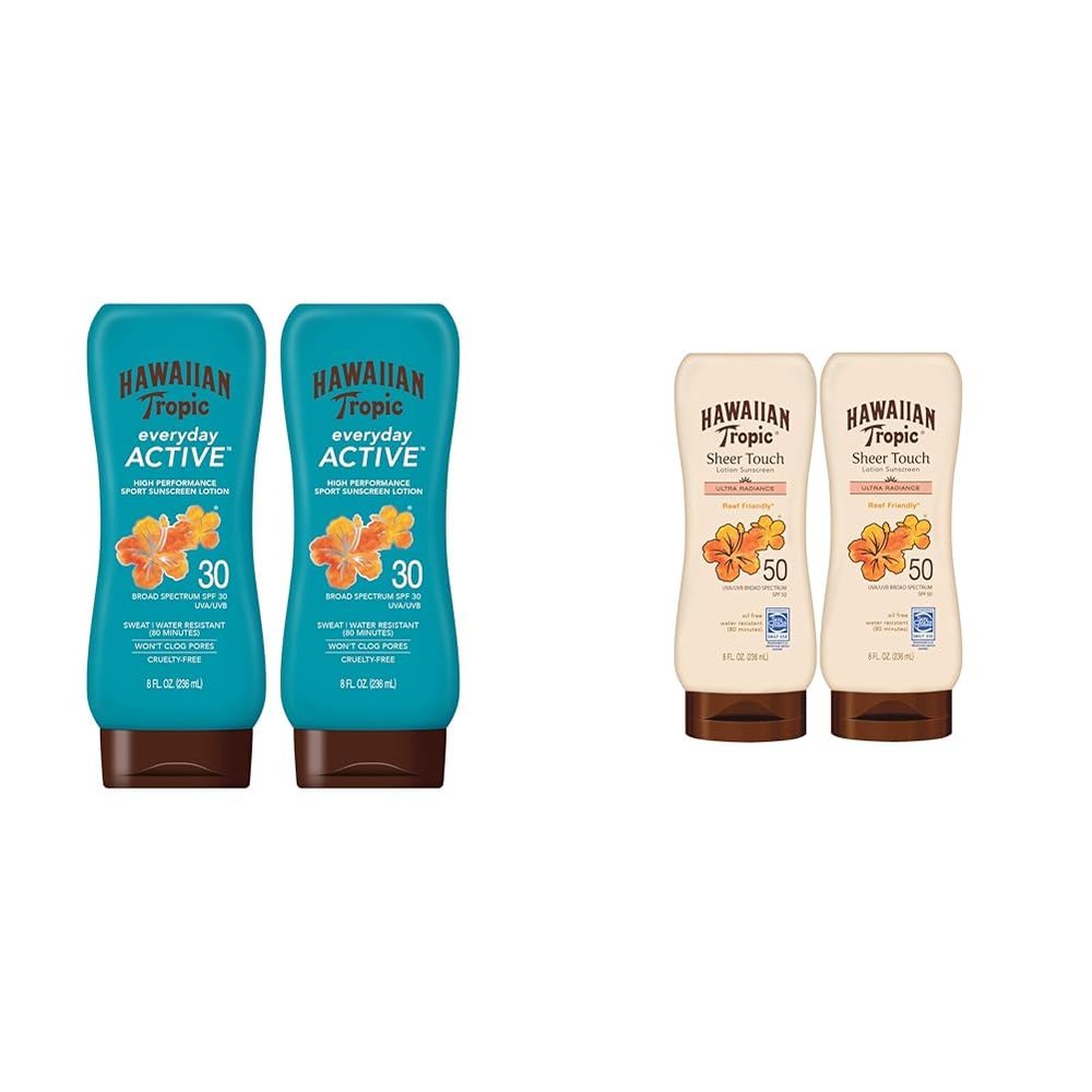 Hawaiian Tropic Everyday Active SPF 30 & Sheer Touch Ultra Radiance SPF 50 Sunscreen Lotions 8oz Twin Packs