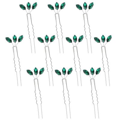 10pcs Green Rhinestone Bobby Hair Pins for Brides, Hair Clips for Wedding, Hair Accessories for Women, Emerald Green Vintage Rhinestone Hair Clips, Adornment Shining Bridal Hairpin for Wedding Women