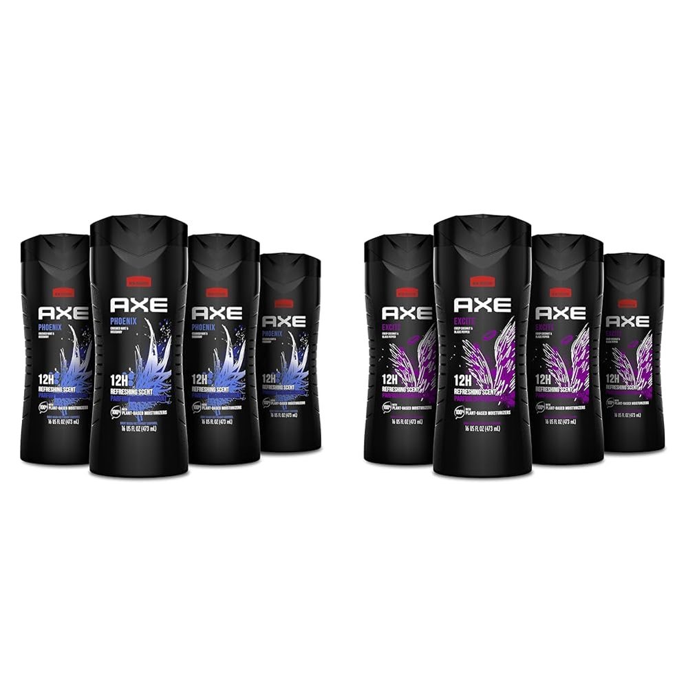 AXE Body Wash Phoenix Mint & Rosemary and Excite Coconut & Pepper Men's Body Wash 16 oz 4 Pack Bundle