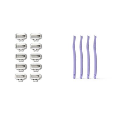Flamingo Women's Razor 5-Blade Refills 10ct and Disposable Dermaplane Razors 4ct Facial Razor for Women