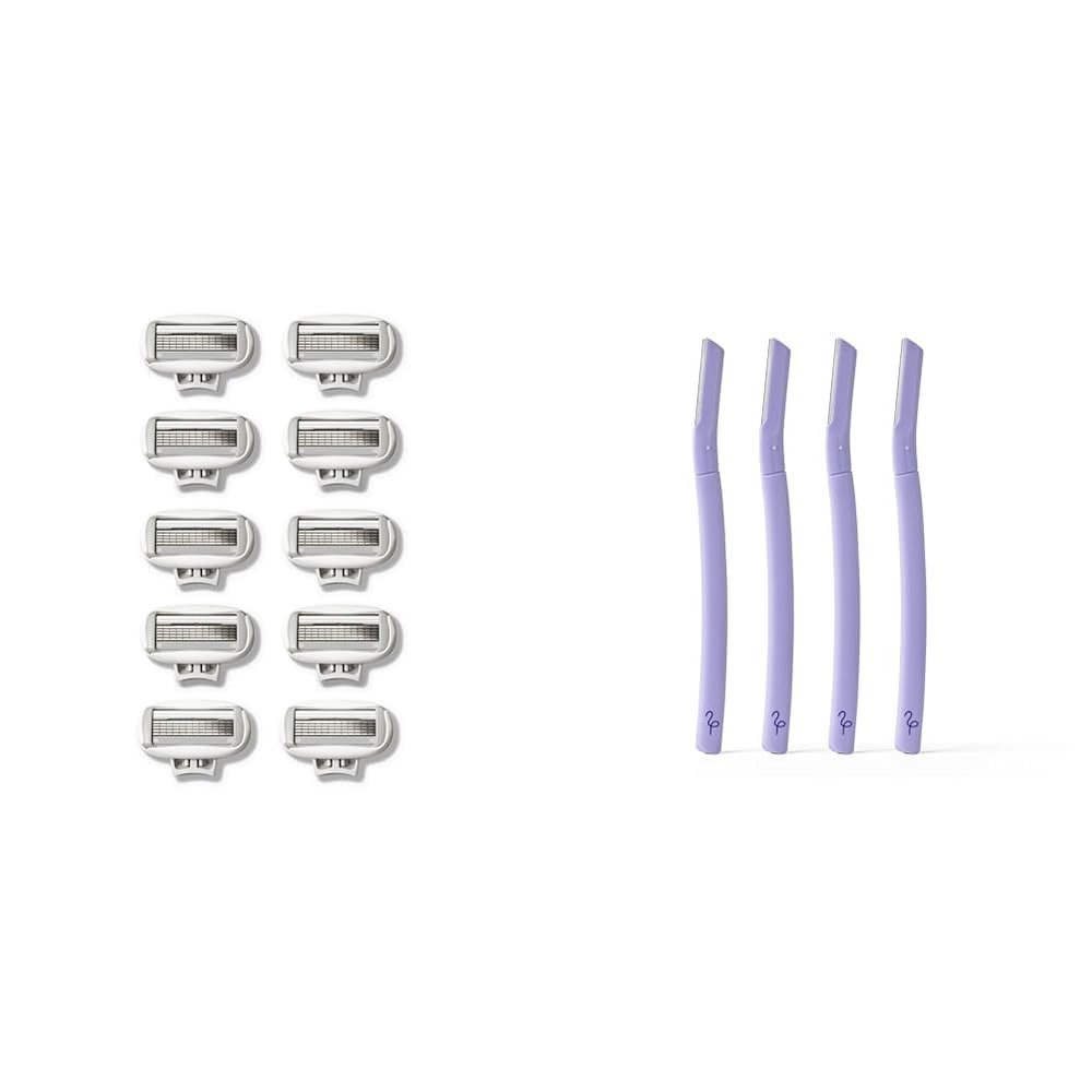 Flamingo Women's Razor 5-Blade Refills 10ct and Disposable Dermaplane Razors 4ct Facial Razor for Women