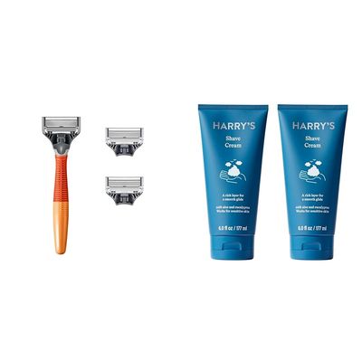 Harry's Men's Shaving Bundle - Razor with 3 Refills, Shaving Cream 2 Pack (6 oz)