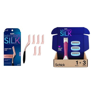 Schick Hydro Silk Dermaplaning Wand with 6 Blades & TrimStyle Razor with Bikini Trimmer, 5 Blades, 3 Refills