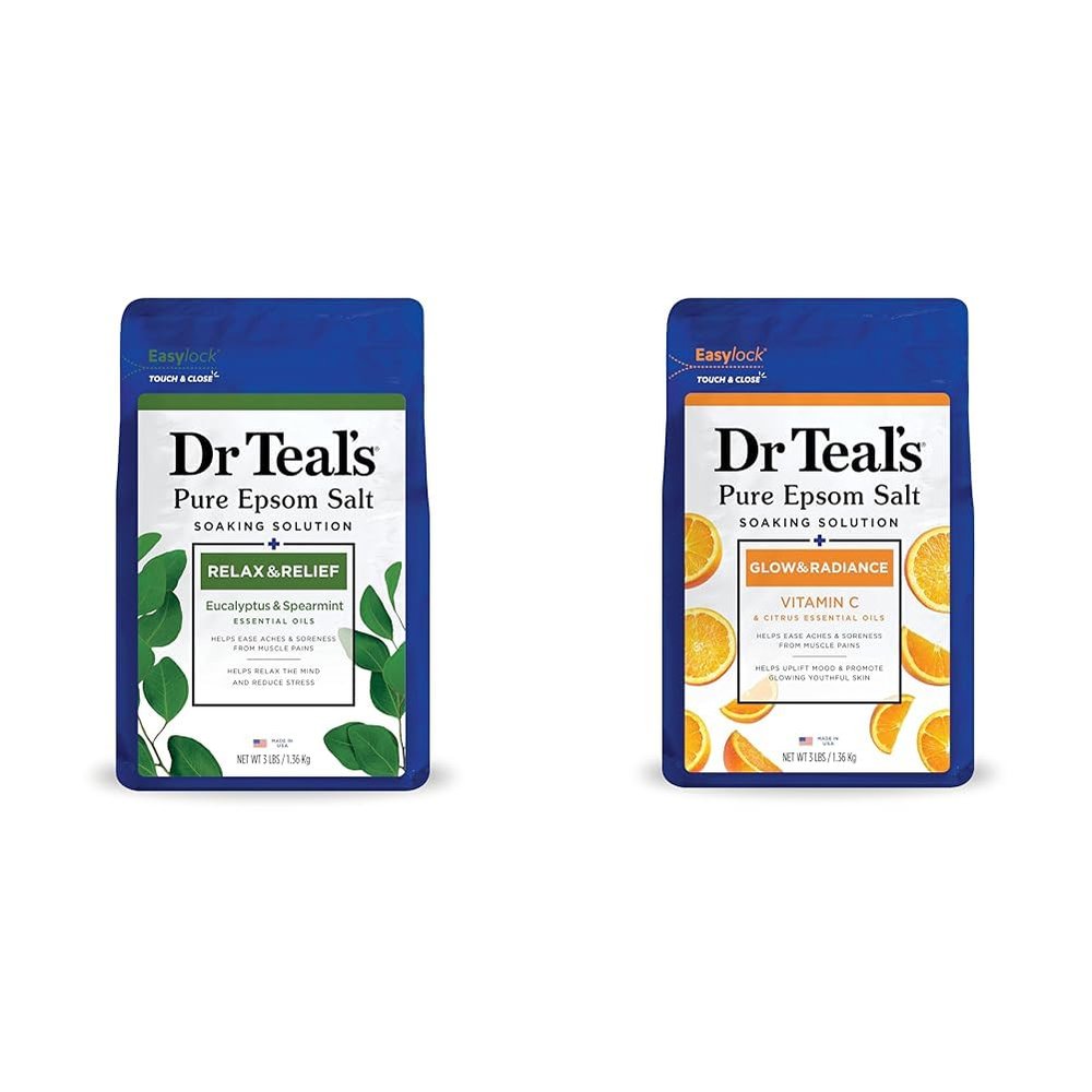 Dr Teal's Epsom Salt Soaks Bundle with Eucalyptus & Spearmint and Vitamin C & Citrus, 3 lbs Each