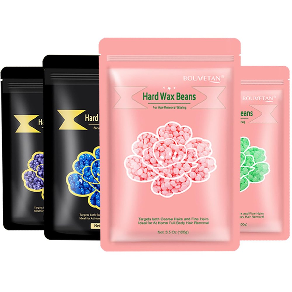 Hard Wax Beads, 400g Wax Beans for Hair Removal, Perfect for Sensitive Skin Full Body, Facial, Brazilian Bikini, and Legs at Home, 4 Packs Wax Refill for Women Men