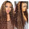 13x6 Highlight Lace Front Wig Human Hair 4/27 Ombre Deep Wave Lace Front Wig Human Hair Pre Plucked With Baby Hair 180% Density Honey Blonde Curly Human Hair Glueless Wigs for Women (32 inch) view 1