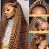 13x6 Highlight Lace Front Wig Human Hair 4/27 Ombre Deep Wave Lace Front Wig Human Hair Pre Plucked With Baby Hair 180% Density Honey Blonde Curly Human Hair Glueless Wigs for Women (32 inch) view 2