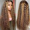 13x6 Highlight Lace Front Wig Human Hair 4/27 Ombre Deep Wave Lace Front Wig Human Hair Pre Plucked With Baby Hair 180% Density Honey Blonde Curly Human Hair Glueless Wigs for Women (32 inch) view 3