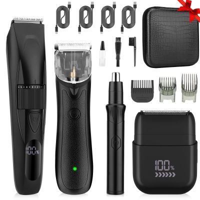 Lanumi Beard Trimmer Body Hair Trimmer Set 4 in 1 Rechargeable Ear& Nose Trimmer Electric Shaver Groomer Intimate Hair Trimmer, Gifts for Him