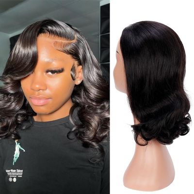 12 Inch Short Bob Wig Human Hair Body Wave 13x4 HD Lace Frontal Bob Wigs Human Hair Free Part 180% Density Loose Wavy Bob Lace Front Wigs Human Hair for Black Women Glueless Natural Black