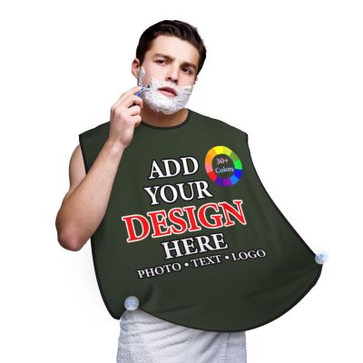 Custom Beard Bib Hair Catcher - Design with Picture Text, Personalized Beard Apron for Shaving & Hair Clippings, 2 Suction Cups