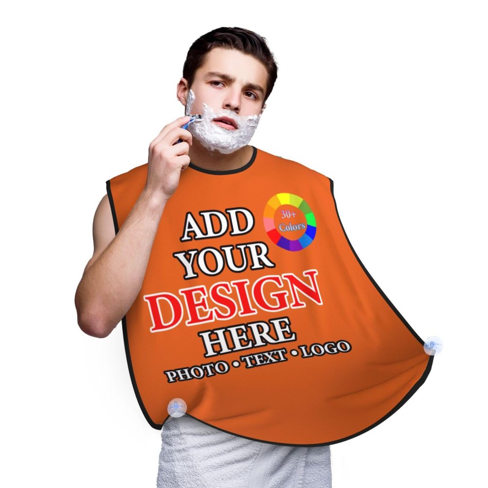 Custom Beard Bib Hair Catcher - Design with Picture Text, Personalized Beard Apron for Shaving & Hair Clippings, 2 Suction Cups