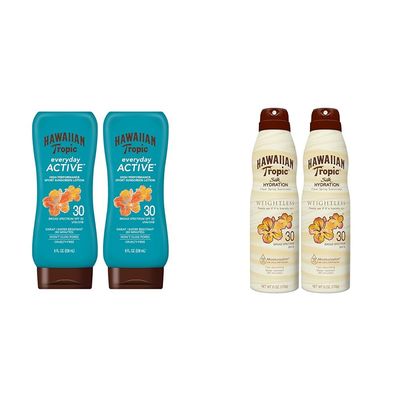 Hawaiian Tropic Everyday Active Lotion Sunscreen SPF 30 Twin 8oz Pack and Weightless Hydration Clear Spray Sunscreen SPF 30 Twin 6oz Pack