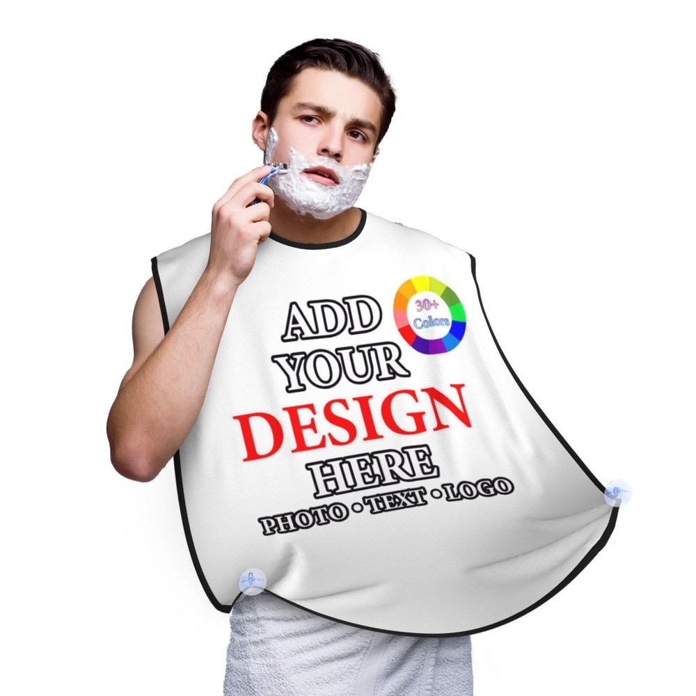 Custom Beard Bib Hair Catcher - Design with Picture Text, Personalized Beard Apron for Shaving & Hair Clippings, 2 Suction Cups