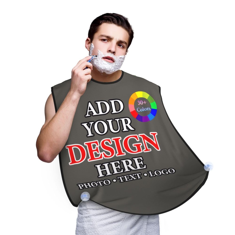 Custom Beard Bib Hair Catcher - Design with Picture Text, Personalized Beard Apron for Shaving & Hair Clippings, 2 Suction Cups