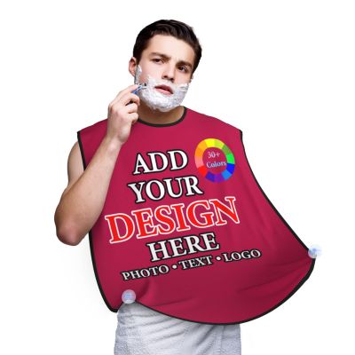 Custom Beard Bib Hair Catcher - Design with Picture Text, Personalized Beard Apron for Shaving & Hair Clippings, 2 Suction Cups