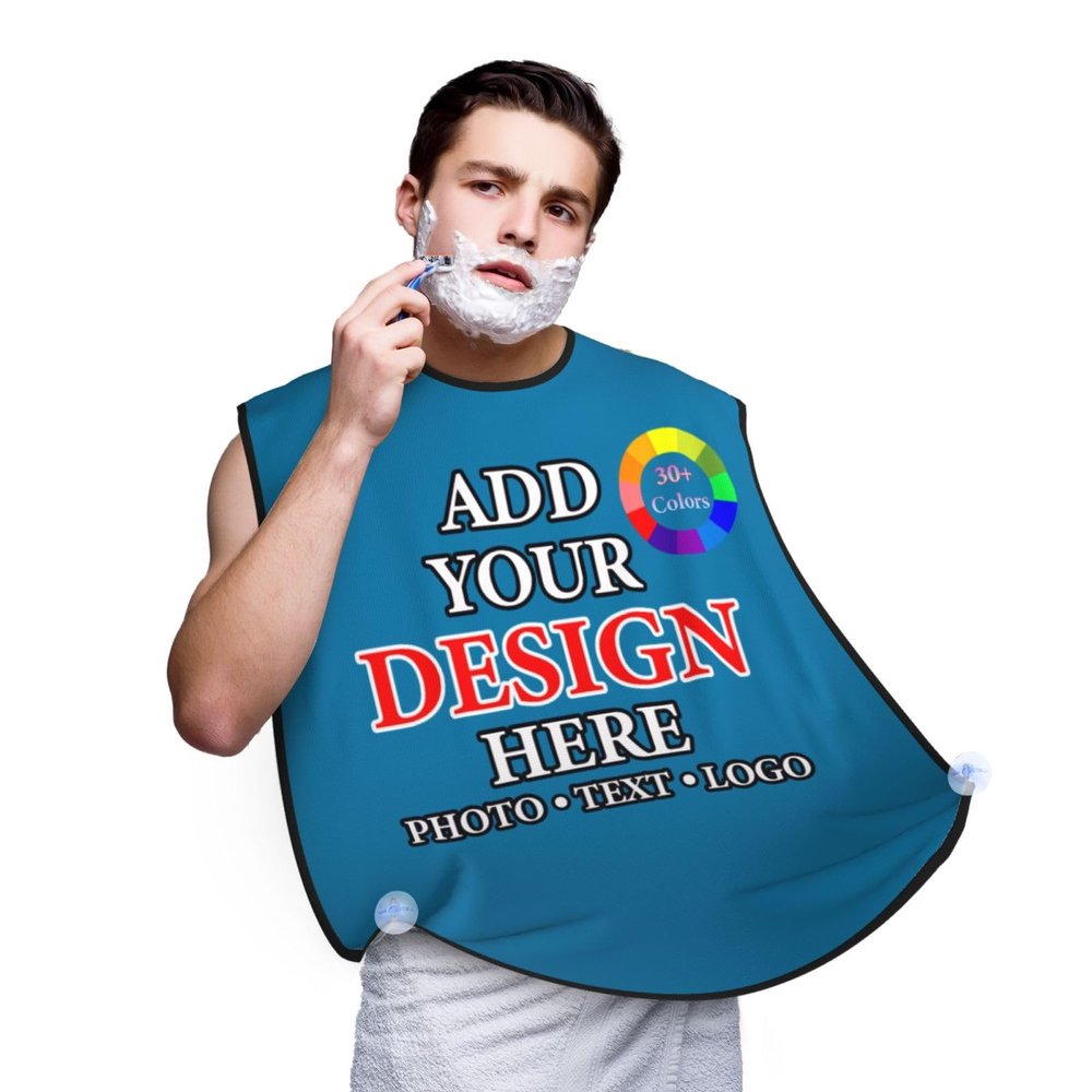 Custom Beard Bib Hair Catcher - Design with Picture Text, Personalized Beard Apron for Shaving & Hair Clippings, 2 Suction Cups