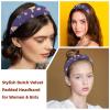 2 Pcs Wide Padded Headband Velvet Headbands Puffy Thick Hairbands Soft Hair bands for Women Girls Hair Accessories for Teen Girls,Butterflies Daisies view 2