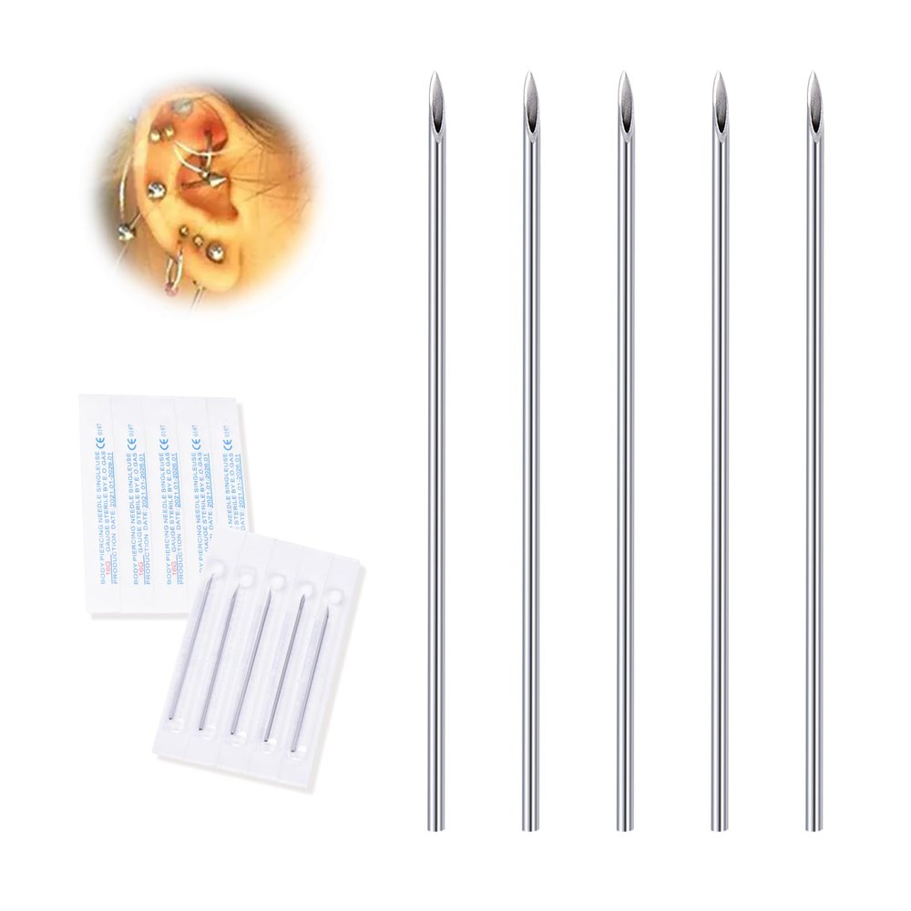 20G Body Piercing Needles,10pcs DJCIW Sterile Disposable Stainless Steel Needles for Ear, Nose, Navel, Nipple, Lip - Piercings