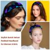2 Pcs Wide Padded Headband Velvet Headbands Puffy Thick Hairbands Soft Hair bands for Women Girls Hair Accessories for Teen Girls,Colorful Bone view 2