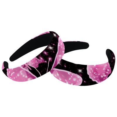 2 Pcs Wide Padded Headband Velvet Headbands Puffy Thick Hairbands Soft Hair bands for Women Girls Hair Accessories for Teen Girls,Pink Butterflies