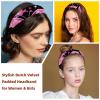 2 Pcs Wide Padded Headband Velvet Headbands Puffy Thick Hairbands Soft Hair bands for Women Girls Hair Accessories for Teen Girls,Pink Butterflies view 2