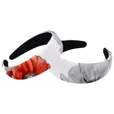 2 Pcs Wide Padded Headband Velvet Headbands Puffy Thick Hairbands Soft Hair bands for Women Girls Hair Accessories for Teen Girls,Red Poppy Butterflies