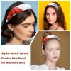 2 Pcs Wide Padded Headband Velvet Headbands Puffy Thick Hairbands Soft Hair bands for Women Girls Hair Accessories for Teen Girls,Red Poppy Butterflies view 2