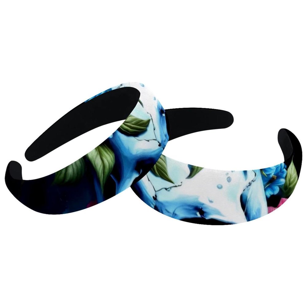 2 Pcs Wide Padded Headband Velvet Headbands Puffy Thick Hairbands Soft Hair bands for Women Girls Hair Accessories for Teen Girls,Skull Butterflies Flowers