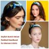 2 Pcs Wide Padded Headband Velvet Headbands Puffy Thick Hairbands Soft Hair bands for Women Girls Hair Accessories for Teen Girls,Skull Butterflies Flowers view 2