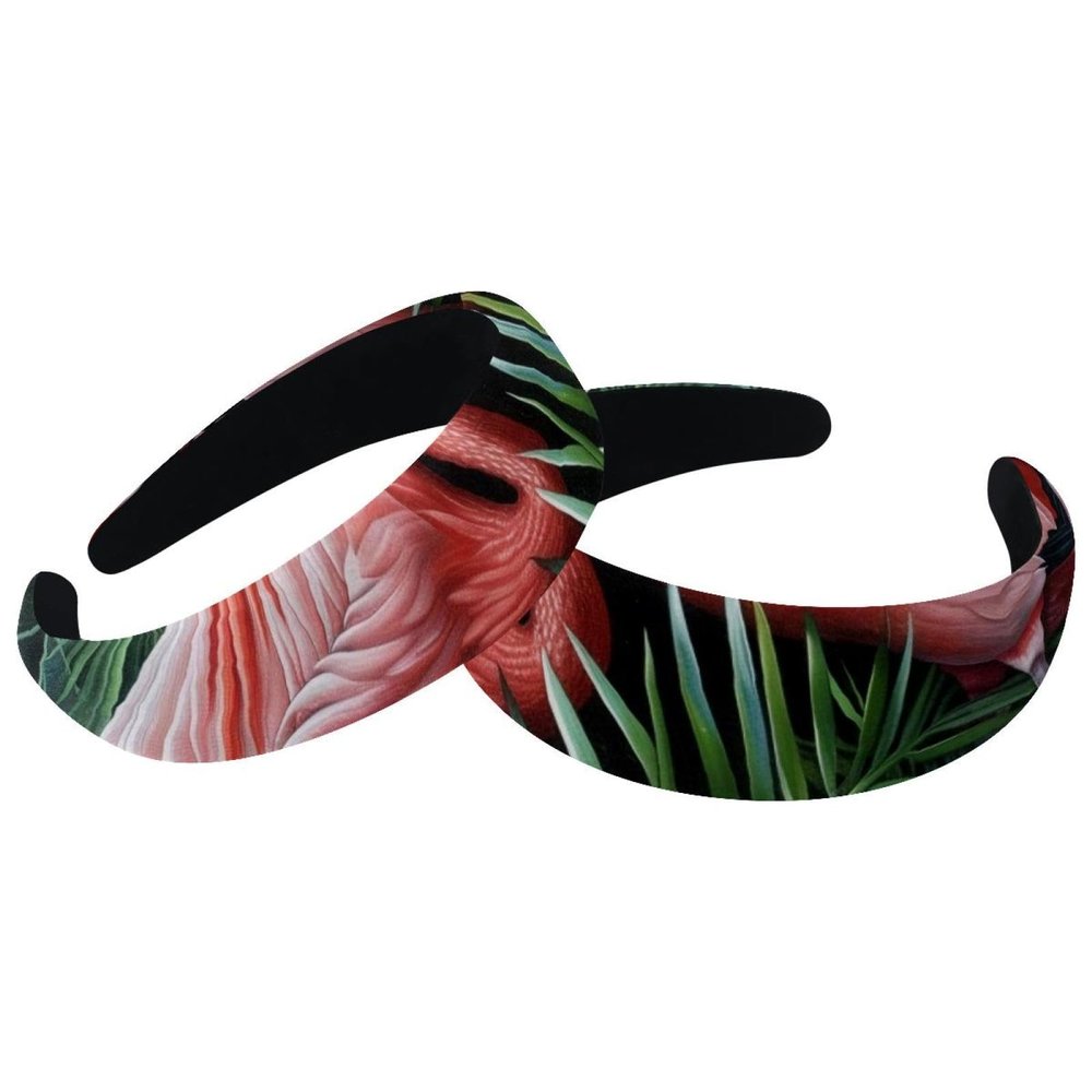 2 Pcs Wide Padded Headband Velvet Headbands Puffy Thick Hairbands Soft Hair bands for Women Girls Hair Accessories for Teen Girls,Flamingos Tropical