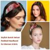 2 Pcs Wide Padded Headband Velvet Headbands Puffy Thick Hairbands Soft Hair bands for Women Girls Hair Accessories for Teen Girls,Flamingos Tropical view 2