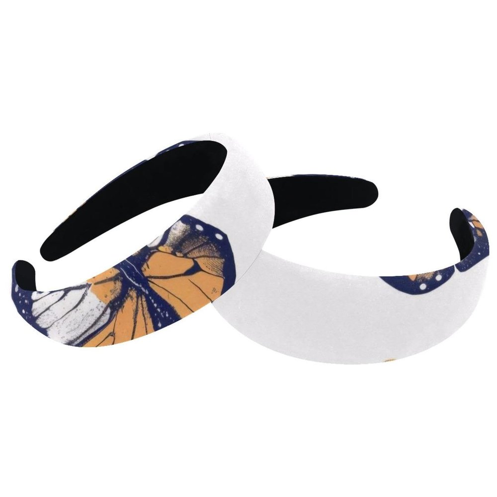 2 Pcs Wide Padded Headband Velvet Headbands Puffy Thick Hairbands Soft Hair bands for Women Girls Hair Accessories for Teen Girls,Butterflies