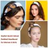 2 Pcs Wide Padded Headband Velvet Headbands Puffy Thick Hairbands Soft Hair bands for Women Girls Hair Accessories for Teen Girls,Butterflies view 2