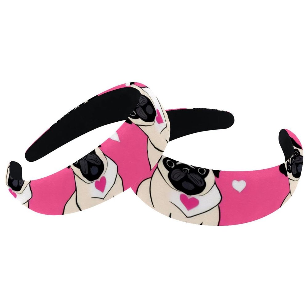 2 Pcs Wide Padded Headband Velvet Headbands Puffy Thick Hairbands Soft Hair bands for Women Girls Hair Accessories for Teen Girls,Pug Dogs
