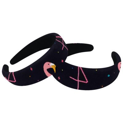 2 Pcs Wide Padded Headband Velvet Headbands Puffy Thick Hairbands Soft Hair bands for Women Girls Hair Accessories for Teen Girls,Flamingos